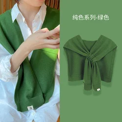 Knitted Green Shawl Women Autumn Winter Korean Style 2022 Solid Cross Scarf Fashion Wild Warm Neck Protector