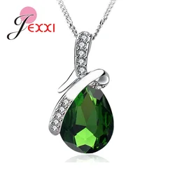 925 Sterling Silver Cubic Zirconia Waterdrop Pendant Necklaces Multiple Color Crystal Wedding Engagement Bridal Gift Jewelry