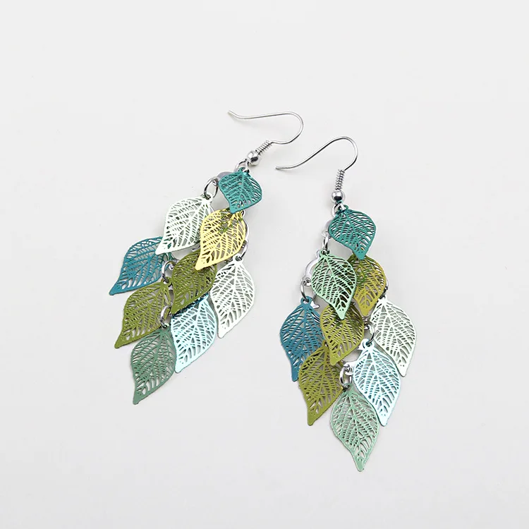 Vintage Hohle Blätter Tropfenohrringe für Frauen Böhmische Bunte Lange Hängeohrringe 2026 Modeschmuck Boucle Oreille Femme – Detail 4