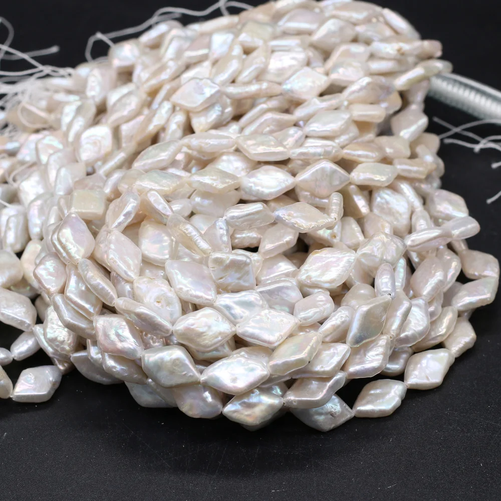 Natural Freeform Rhombus Pearls Beads White Baroque Perles for Jewelry Making DIY Bracelet Necklaces Accessories 14'' Strand