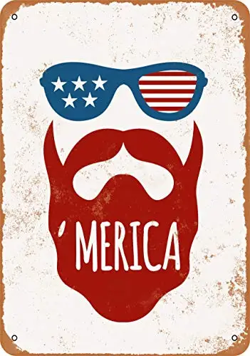 

Metal Sign - Merica Patriotic Beard 4 - Vintage Look Wall Decor for Cafe beer Bar Decoration Crafts