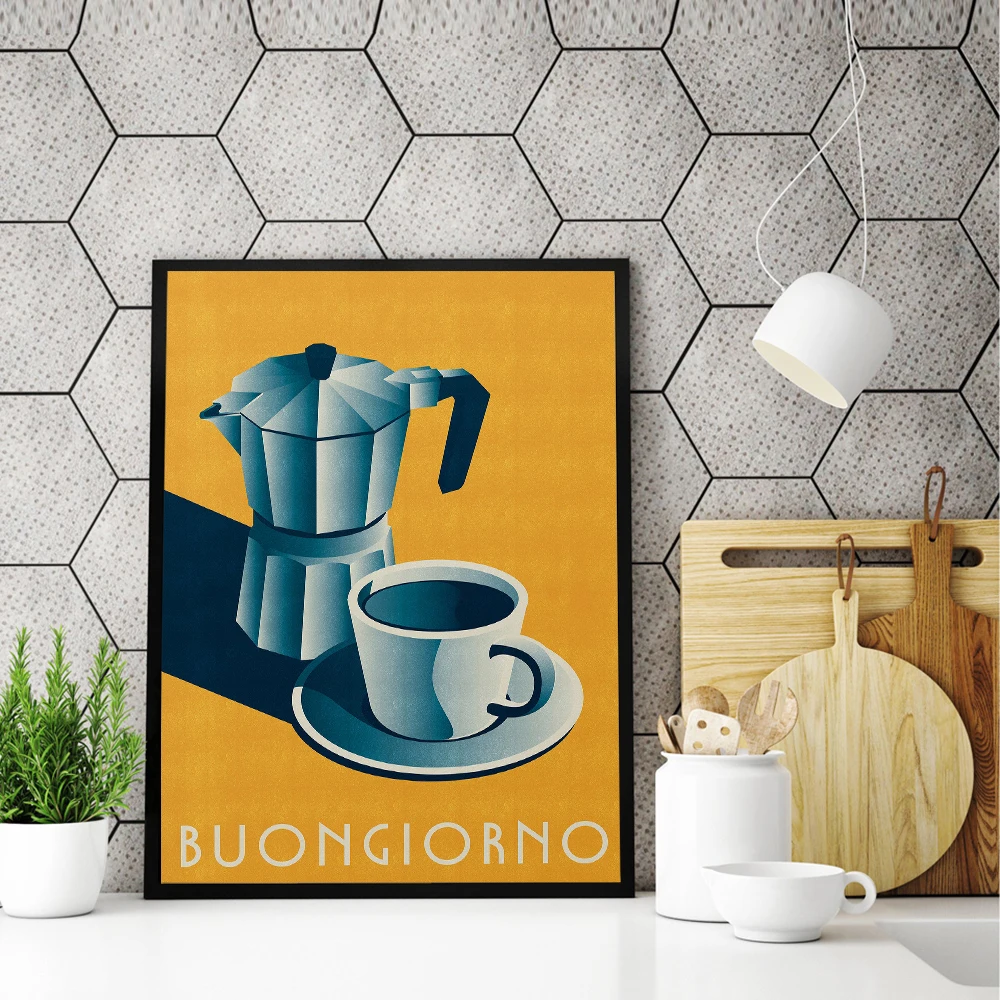 

Buongiorno Good Morning Coffee Wall Pictures Art Print Vintage Canvas Painting Kitchen Cafe Shop Poster Wall Art Home Decoration