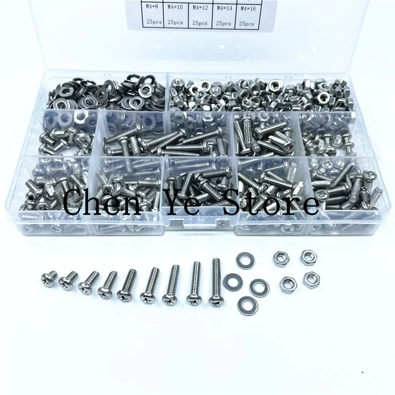 Freies Verschiffen 765PCS Kreuz Einbau Runde Kopf M3 M4 M5 Schraube Set Mutter Washer Edelstahl Phillips Maschine Schraube assorted Kit