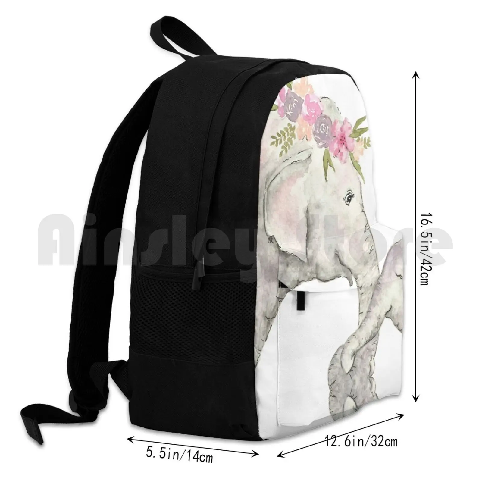 Elephant Mother And Baby Watercolor Outdoor Hiking Backpack Waterproof Camping Travel Elephant Baby Elephant Nursery Elephant