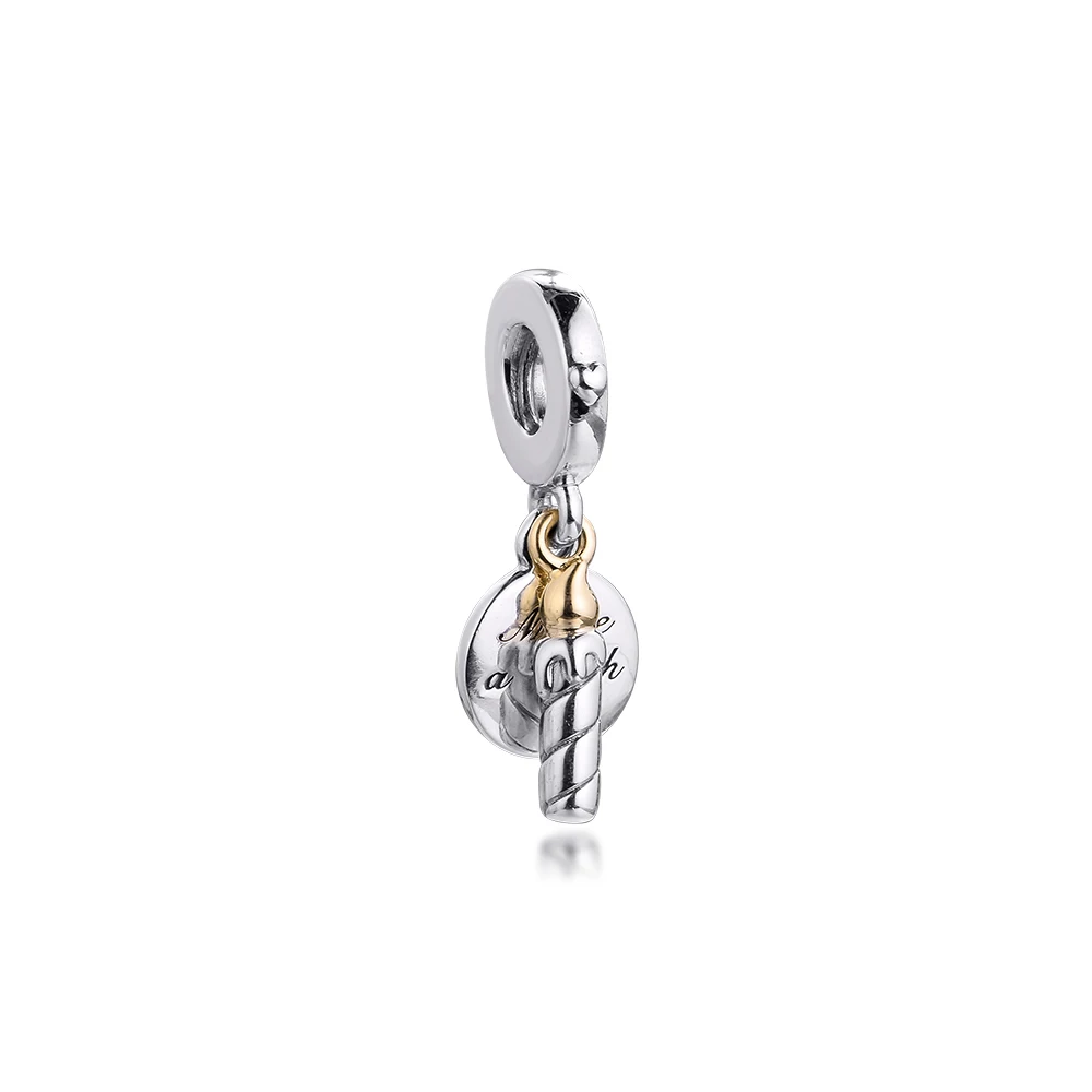 

CKK Fits Pandora Bracelet Two-Tone Birthday Candle Dangle Charm (14K Gold) Silver 925 Original Beads Sterling Jewelry