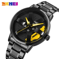 Wheel Hub Dial Design Fashion Quartz Watch SKMEI New Casual Analog Stainless Steel Band Men Wristwatch Relogio Masculino