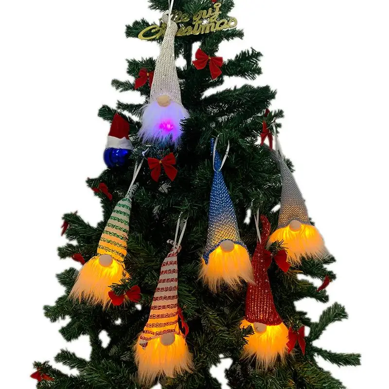 Christmas Ornaments Christmas Gnome Decorations Handmade Tomte Swedish Gnome With LED Light Decor Hanging Christmas Tree Decora