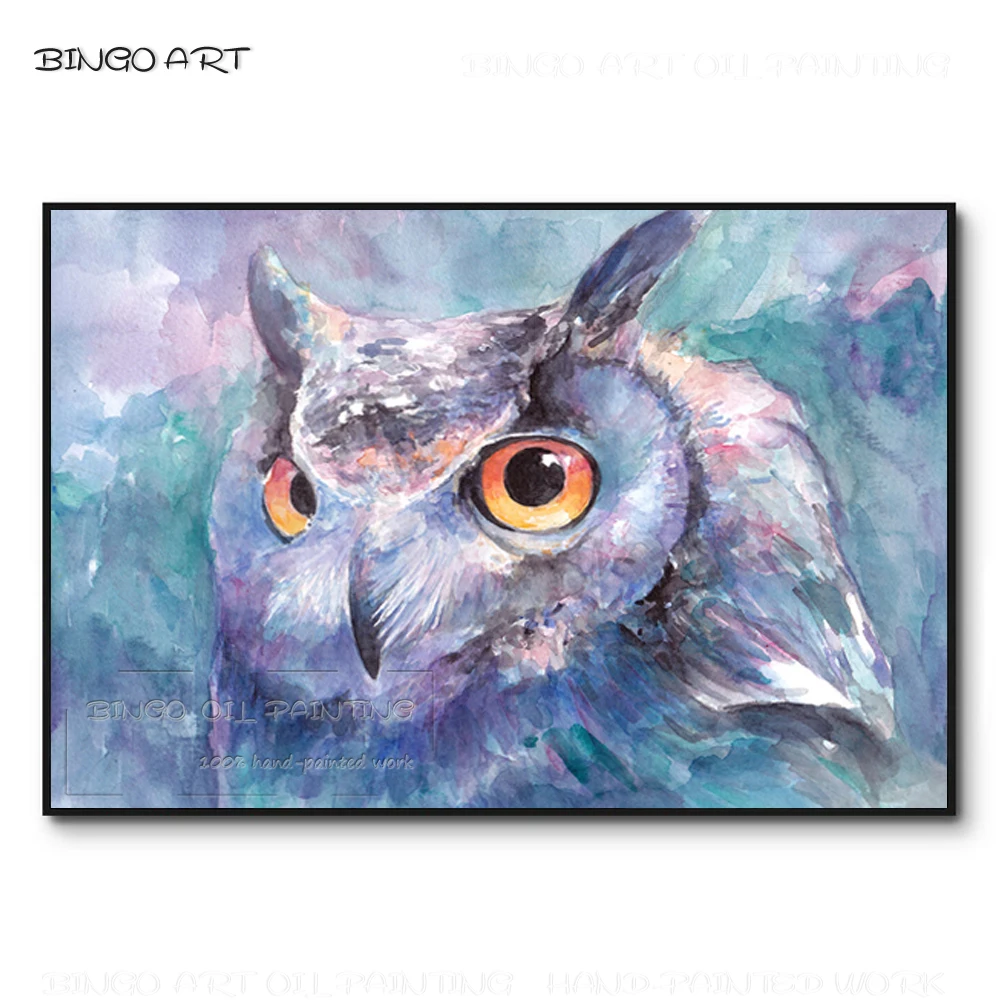 Pure Hand-painted Rich Colors Big Eyes Owl Oil Painting Handmade Canvas Wall Art Hand-painted Funny Animal Eyes Acrylic Painting