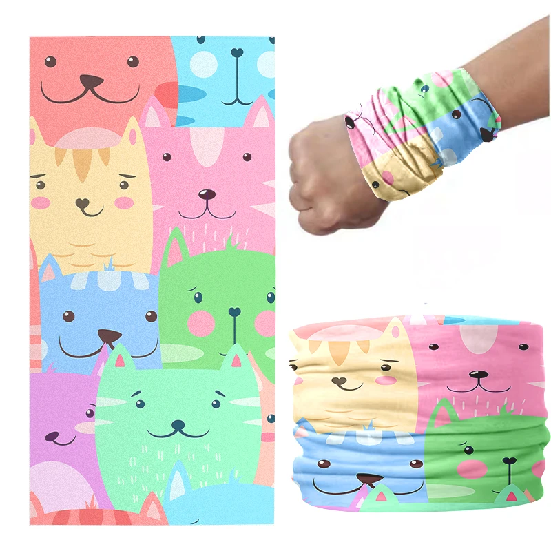 3D Printed Mini Layered Pattern Headscarf Women Autumn Ring Scarf Cute Animals Cats Dogs Pink Soft Elastic Bandana Hand Towel