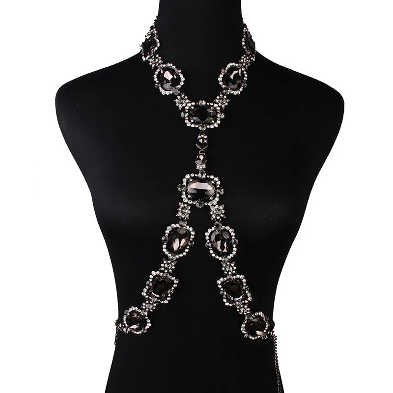 MYDANER Fashio Sexy Waist Belly Jewelry Women Crystal Crossover Harness Chain Necklace Charming Crossover Body Jewelry Necklaces