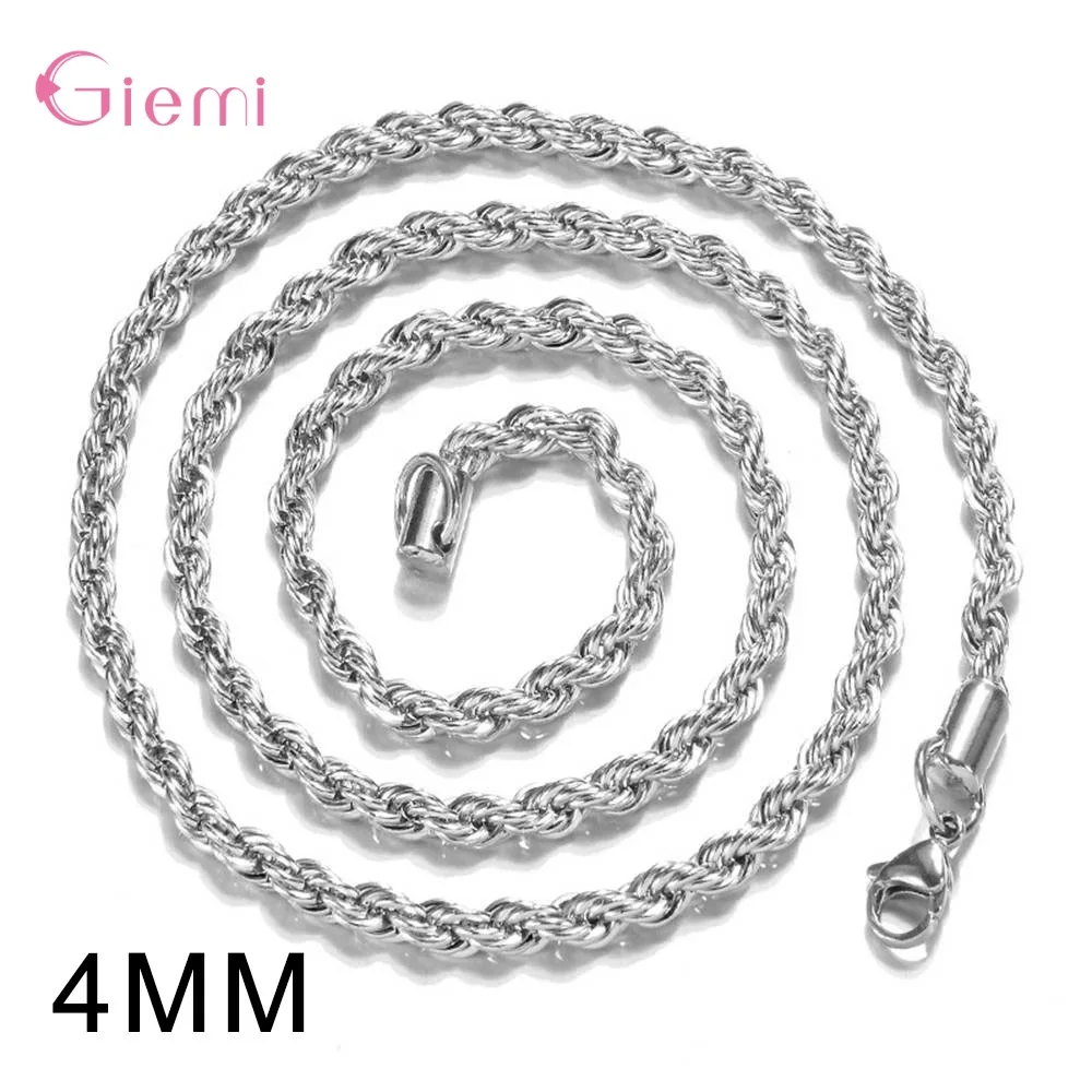 

Hot Sale 925 Stamps Wholesale Fashion 4MM Width 16 Inches To 30 Inches Twisted Rope Chain Necklace For Men Male Party