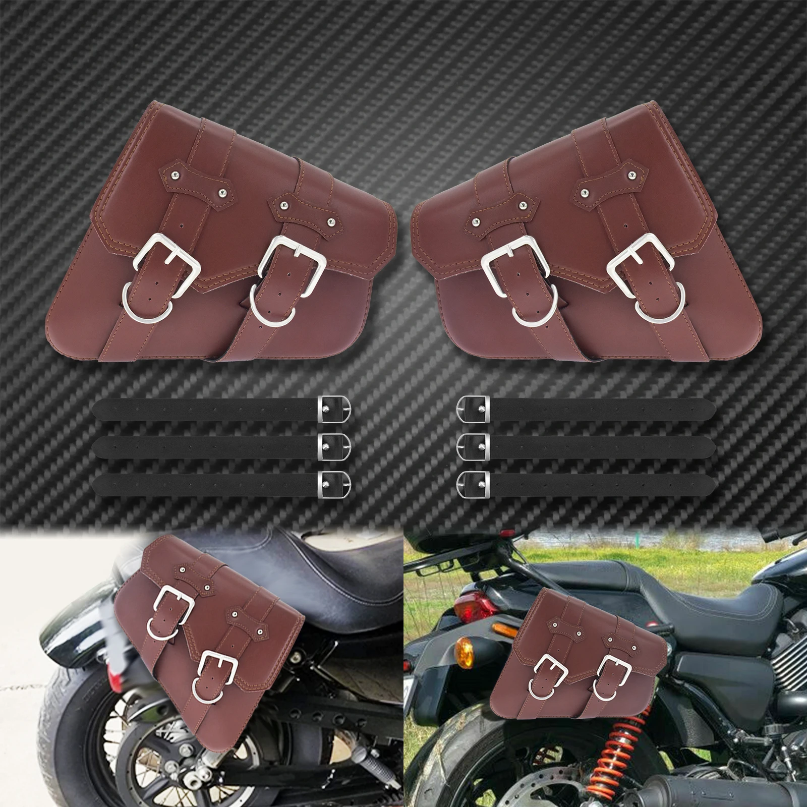 오토바이 PU 가죽 안장 가방 수하물 왼쪽 + 오른쪽 도구 가방 블랙/브라운 할리 Sportster XL 883 1200 철 야마하 들어