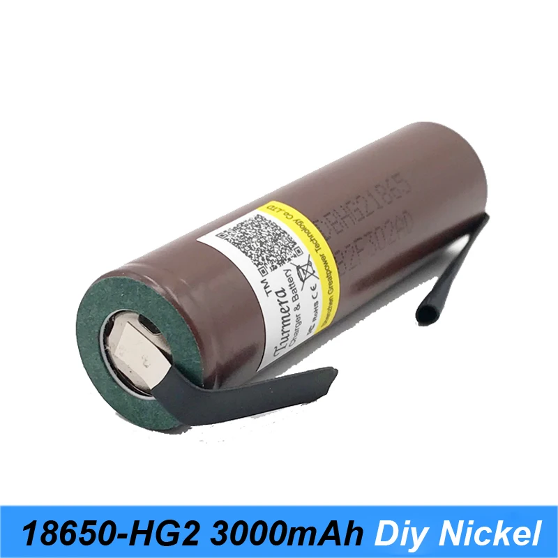 battery 18650 HG2 3000mAh with strips soldered batteries for screwdrivers 30A high current + DIY nickel inr18650 hg2