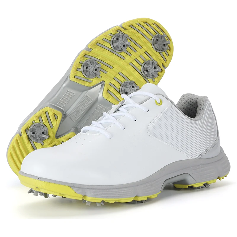 Professional Spikes Golf Shoes Men Leather Waterproof Golf Sneakers Grand Training Shoes for Golfer Tour Spiked Sports Wide Golf