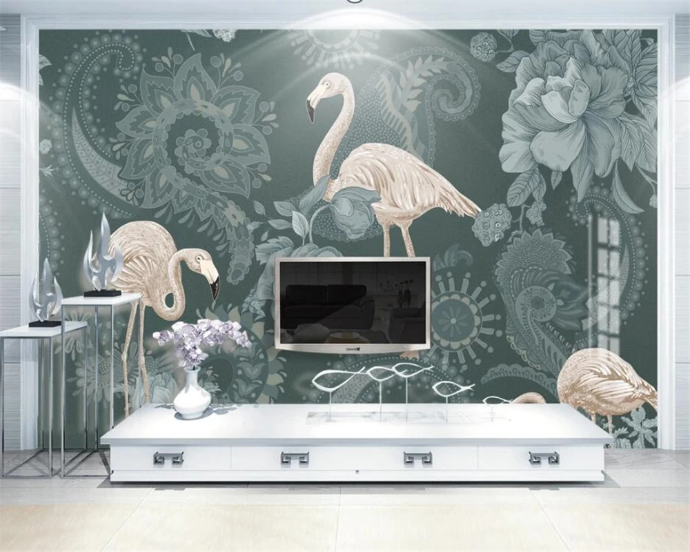 beibehang Custom modern new retro flamingo European background floral wallpaper papel de parede wall papers home decor