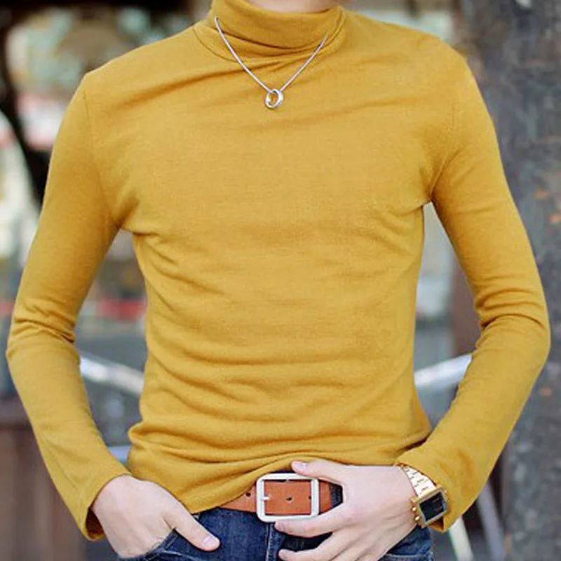 Autumn Winter Men\'s Sweater Mens Turtleneck Solid Color Pullovers Men Clothing Slim Fit Male Knitted Sweaters pull homme MY277