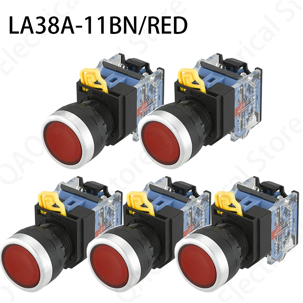 

5PCS LA38A-11BN Quality Sliver Contact Push Button Switch On/Off Momentary/Latching 22mm red