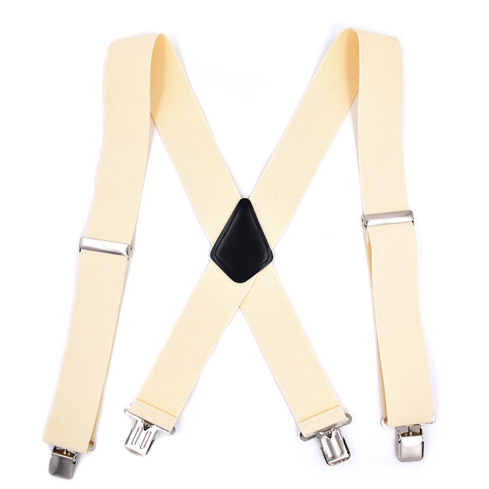 Heavy Duty Big Size Suspenders for Men Work Outdoor 2 Inch Wide X Back 4 Strong Clips Adjustable Elastic Trouser Braces Straps