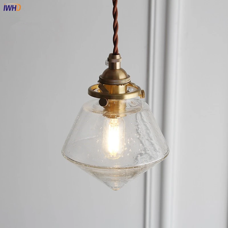 Creative Small Bubbles Glass Pendant Light LED Copper Nordic Hanging Lamp With Switch Diamond Shape E27 Luminaire Suspendu