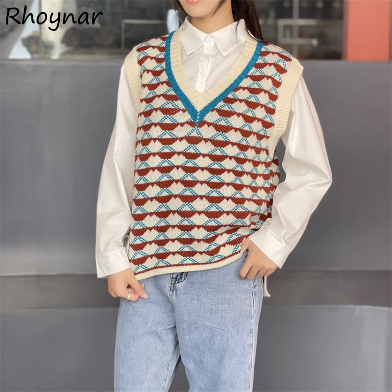 

Свитер-жилет женский свободный с v-образным вырезом уютный модный осенний новый элегантный колледж для отдыха винтажный шикарный простой женский корейский стиль повседневный