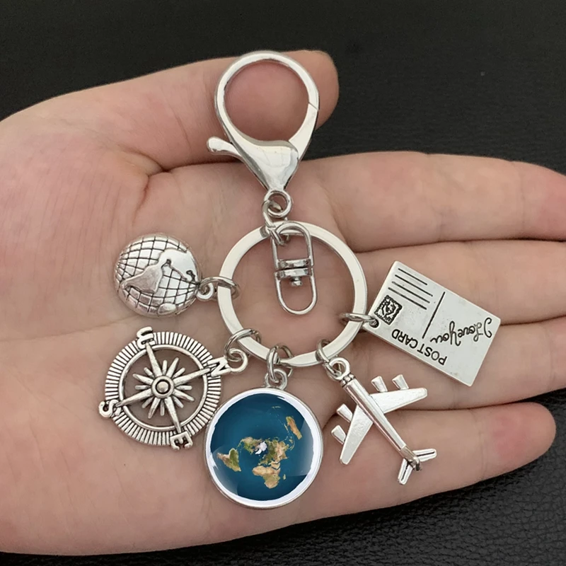 Erde flugzeug keychain anhänger erde kompass persönlichkeit memorial schlüssel ring geschenk für reise liebhaber