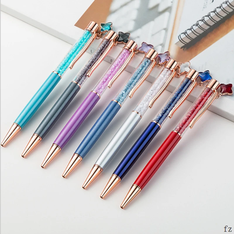 200 Pcs Kawaii Ballpoint Pen Fashion Girl Star Ball Pens Crystal Pendant Metal Pen Novelty School Office Supplies