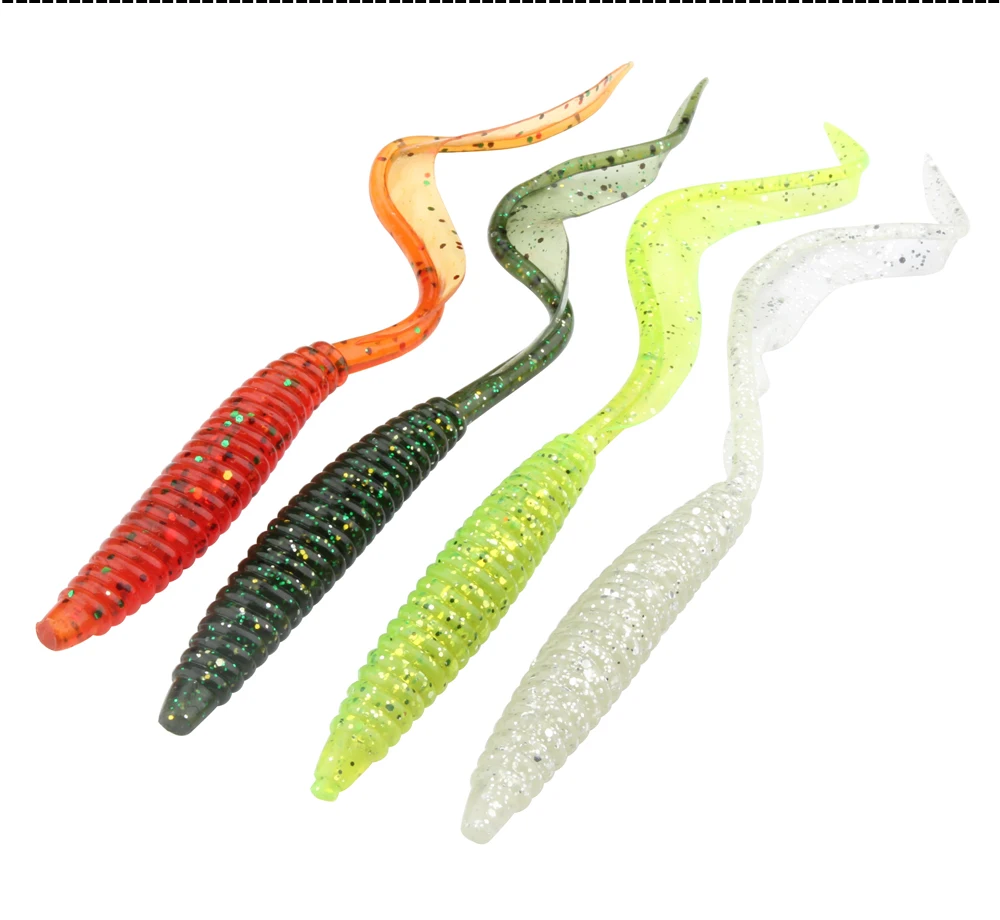 Spinpoler 18 cm 13 cm weicher Köder, Wurmköder, flexibel, langer Schwanz, 4 Farben, Silikon, Regenwurm, Würmer, lebensechter Angelköder, 5 Stück/Packung – Detail 2