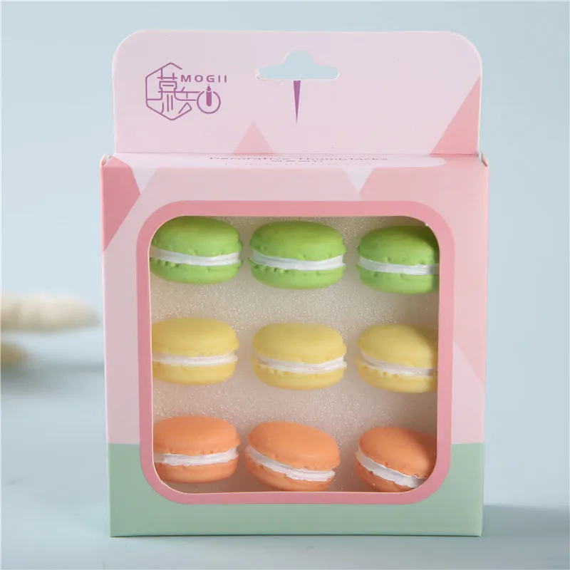 Chinchetas de colores con forma de macaron para niños, decoración de papelería creativa original, regalos de papelería, 9 unids/caja