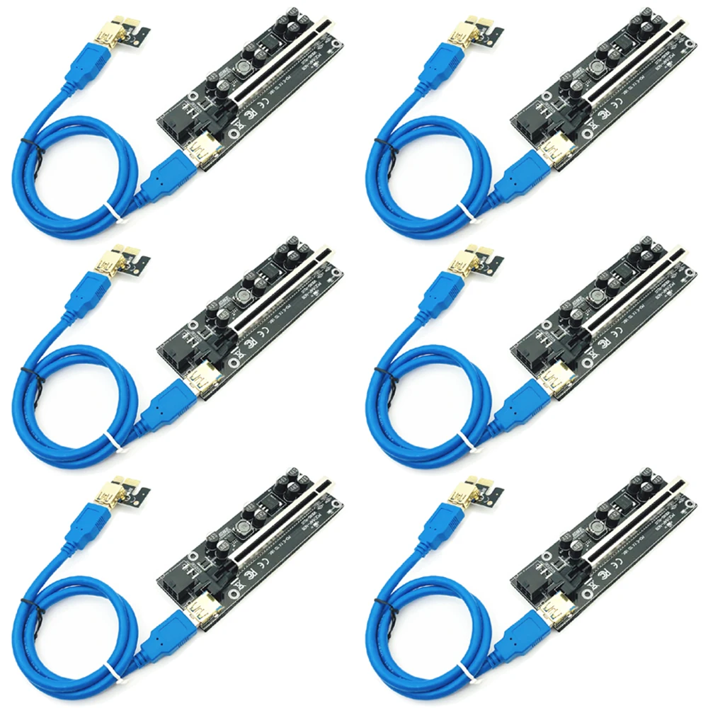 6pcs Newest 009S PLUS USB 3.0 PCI-E Riser VER009 Express 1X 4x 8x 16x Extender pcie Riser Adapter Card SATA 15pin to 6 pin Power