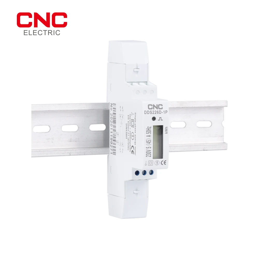 CNC DDS226D-1P LCD 5(45)A 230V 50Hz Single-phase Din-rail Energy Meter KWH 35mm standard DIN rail installation