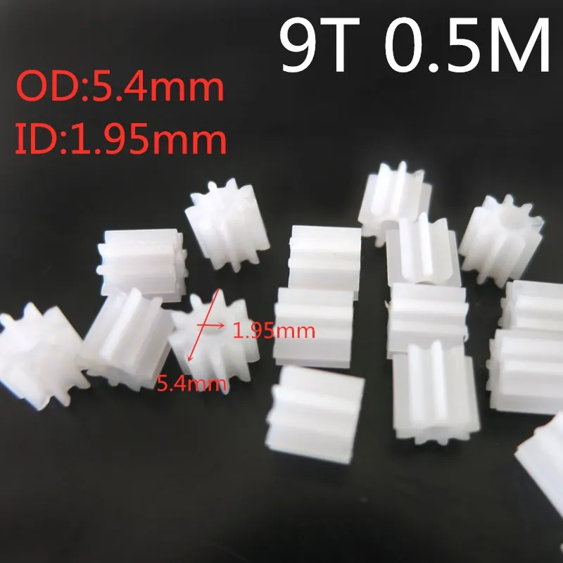 10PCS 0.5M 9T 0.5 modulus 9 teeth,For 2.0MM motor shaft,DIY robot model accessories,Four drive plastic gears