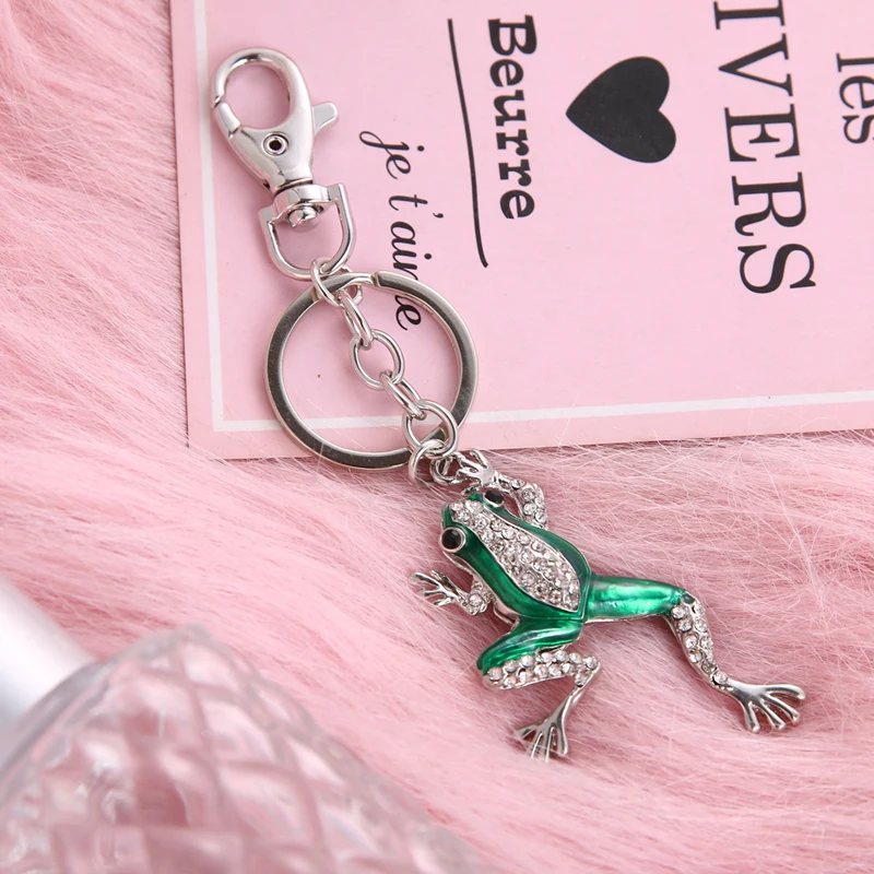 2019 Explosion style fashion painting oil rhinestone green frog bag key ring birthday party gift free shipping