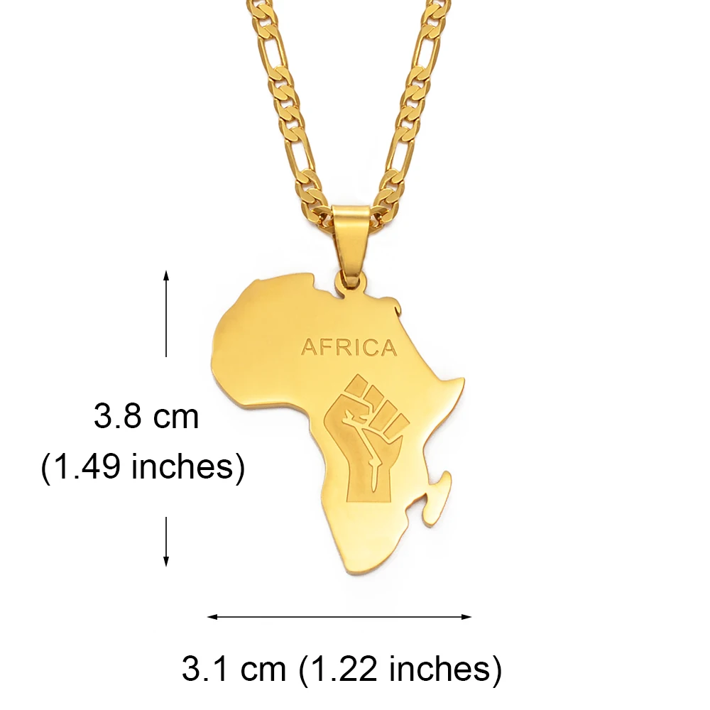 Anniyo 3.8CM African Map Fist Pendant Necklaces Silver Color/Gold Color Africa Maps Black Lives Matter Chains Jewelry #166021