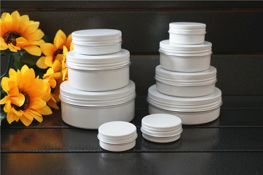 10/15/20/30/50/60/80/100/150g Weiße Leere runde Aluminium Box Metall Zinn Dosen Kosmetische Creme DIY Nachfüllbar Jar Tee Aluminium Topf – Detail 4