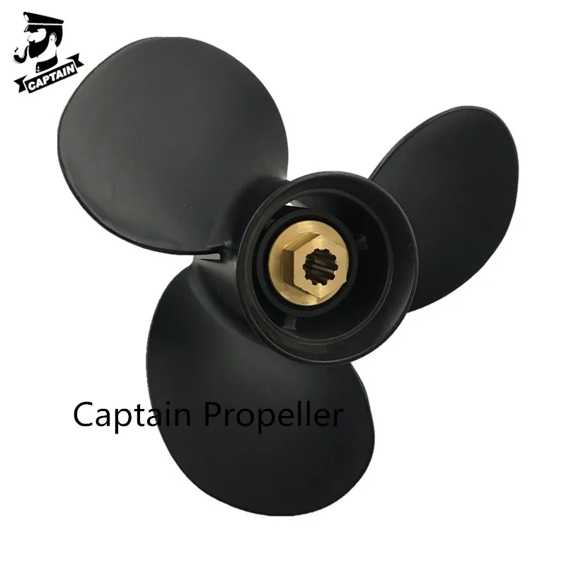 Captain Outboard Aluminum Mercury Propeller 10 3/8x11/12/13/14 Fit Mercury Mariner 9.9HP 15HP 18HP 20HP 25HP 10 Spline  3 Blades
