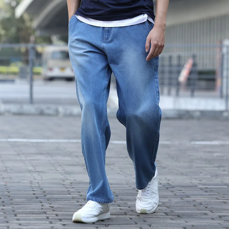 Summer Thin Section Breathable Men Jeans Blue Denim Wide Leg Pants Large Size Loose Baggy Hip Hop Skateboard  Straight Jeans