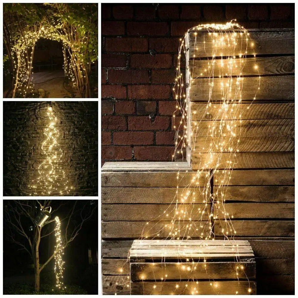 

Solar LED String Lights for Christmas Garden Patio Decor, Tree Vines, Fairy Branch Lights, Fence Lamp, Outdoor, 200LEDs