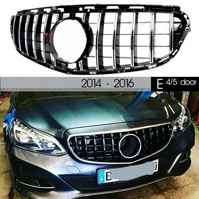 W212 Grill, Black & Silver Front Grille for Mercedes Benz E Class 4-Door Saloon W212 & 5-Door Estate S212 2014 - 2016 E300 E350