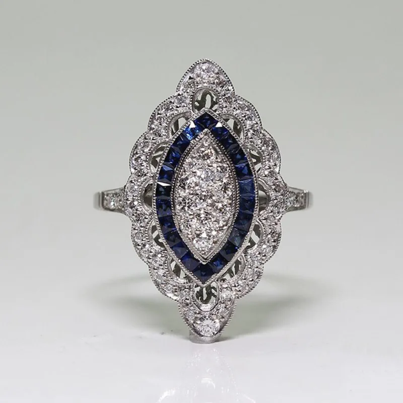 Classic Statement Female Ring Silver Color Hollow-out Flower Mosaic CZ Zircon Rings for Women Wedding Band Jewelry Gift