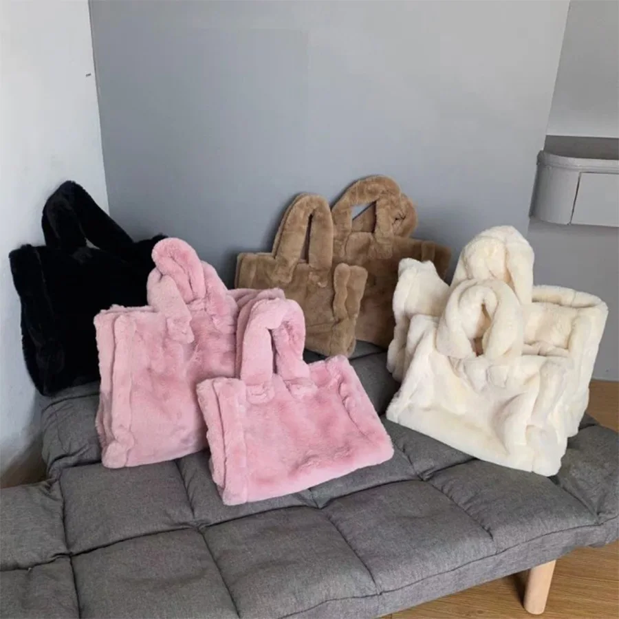 Fourre-tout en fausse fourrure de luxe pour femme, grande capacité, sacs à main en peluche douce et moelleuse, grands sacs à main pour femme, sac