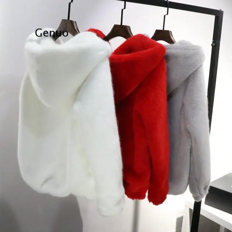 

Rabbit imitation fur winter grass mink faux fur coat ladies artificial fur hooded soft 2021 women's jacket red