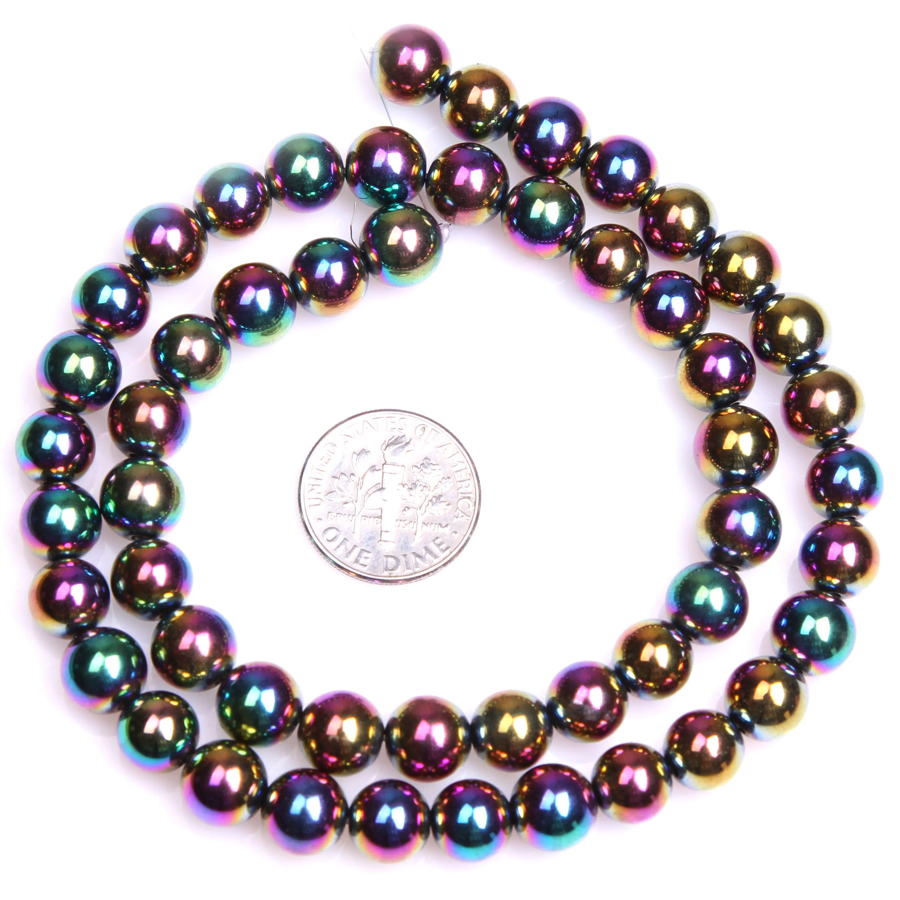 MultiColor Metallic Coated Reflections Hematite Round Bead For Jewelry Making Strand 15 inch DIY Fashion Bracelet Necklace Beads