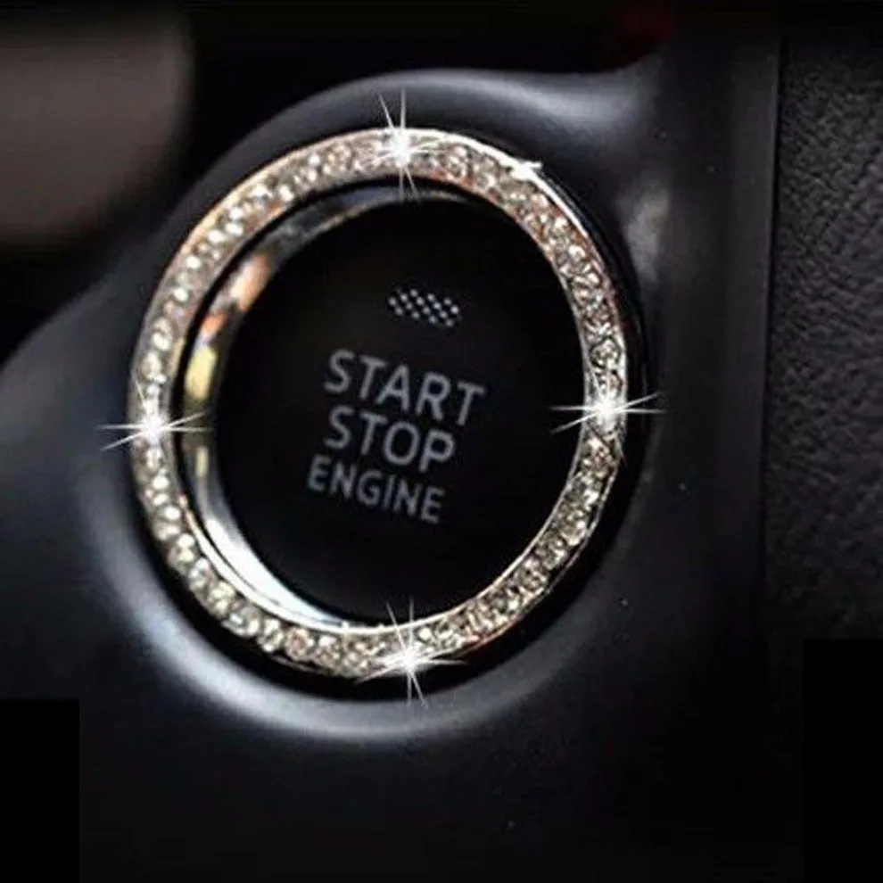 1x Auto Car SUV Decorative Silver Pink Blue Accessories Button Start Switch Diamond Ring  Start Stop Button Cover Universal