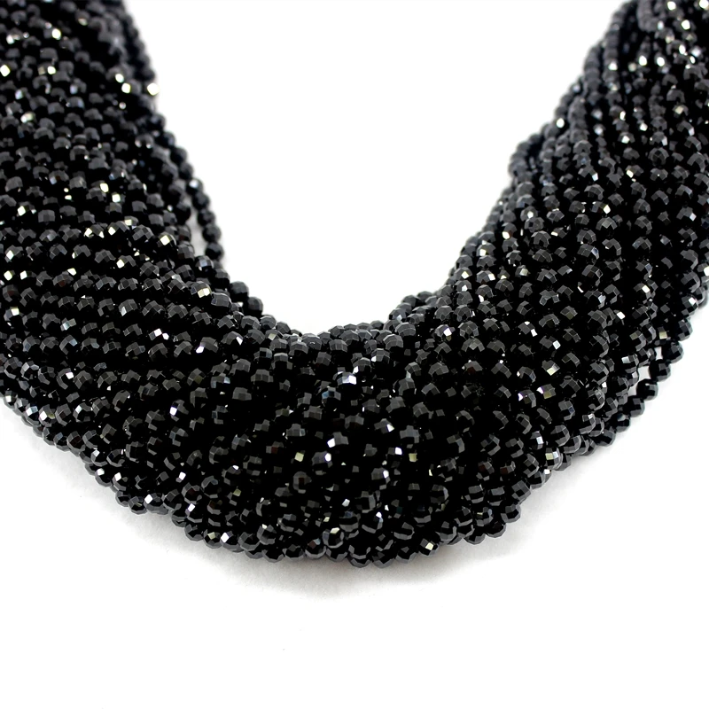 Natural Faceted Black Spinel 100% Shiny Bright Quality Loose Round Beads 2/3/4/6MM 15Inch For Jewelry Making Bracelet Necklace