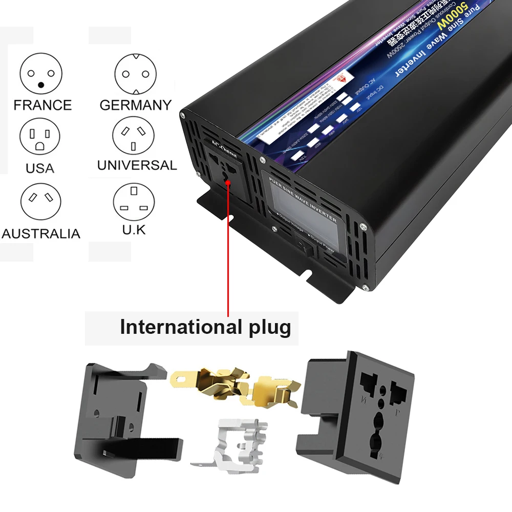 Inverter 12V 220V 2000W 3000W 4000W 5000W 24V Dc To 110V AC Pure Sine Wave Voltage Converter 12 220 Power Car Micro Inverter LCD