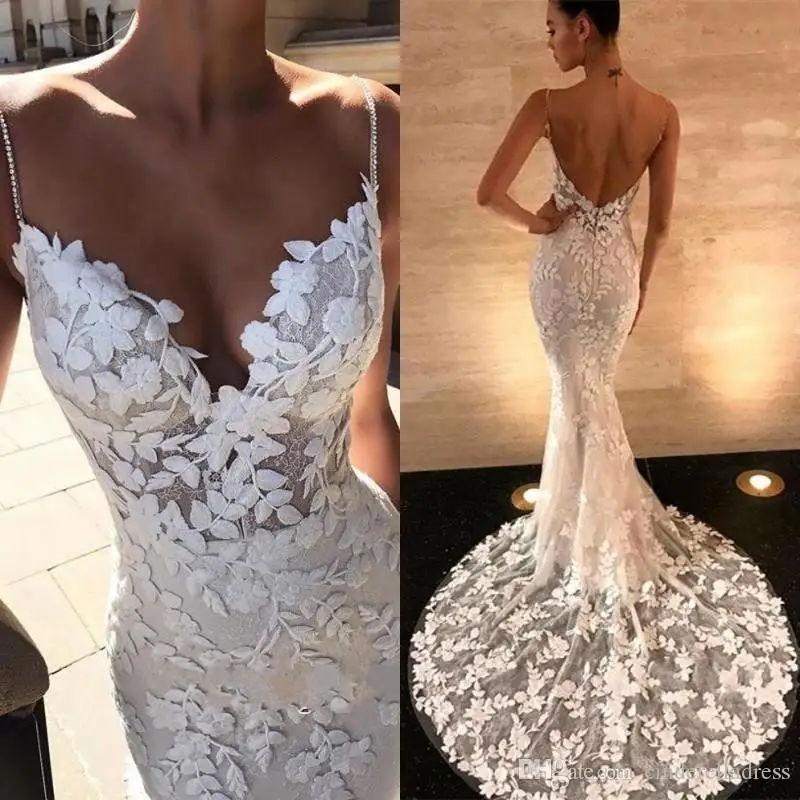 Vestido De Noiva Sereia Sexy Backless Lace Mermaid Wedding Dresses 2019 Spaghetti Straps Beaded Bridal Gowns Wedding Dress