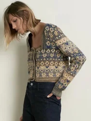 Retro Women Knitted Cardigan National Style Jacquard Female Long Sleeve Sweater 2022 New Casual Single-breasted Ladies Top