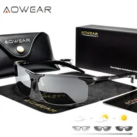 AOWEAR-gafas de sol fotocromáticas polarizadas para hombre, lentes de aluminio de calidad de lujo, sin montura, camaleón, día y noche, para conducir