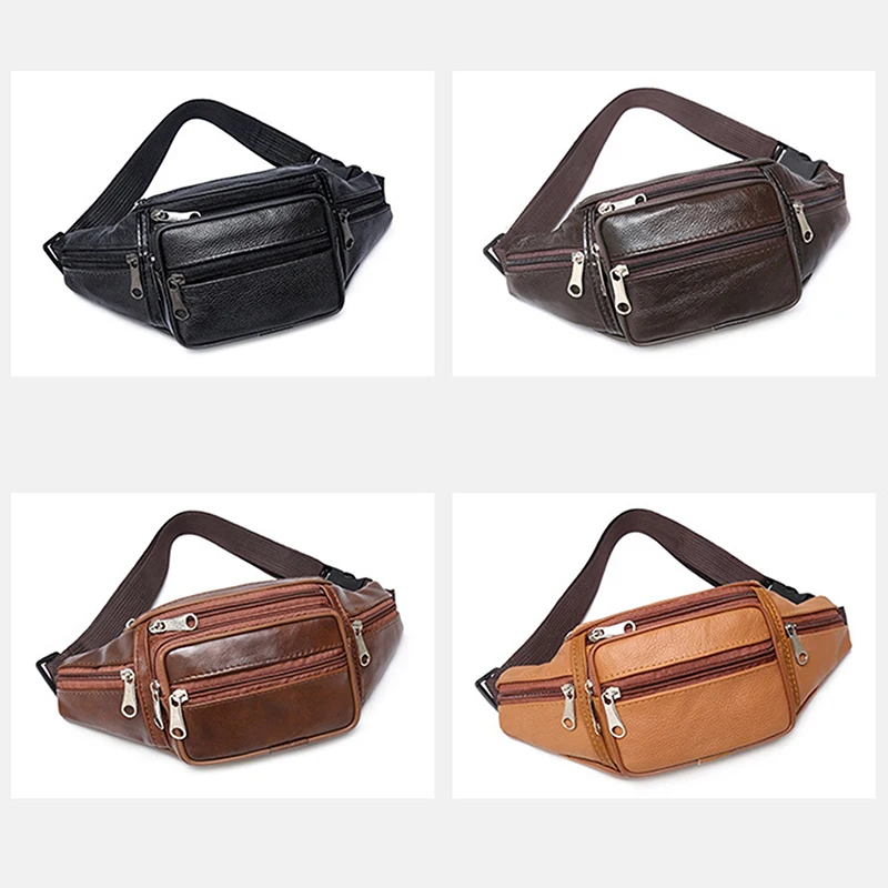 

Men's Waist Pack Leather Bag Waist Belt Bag Male Leather Fanny Pack Fashion Luxury Small Shoulder Bags For Men 2024 New