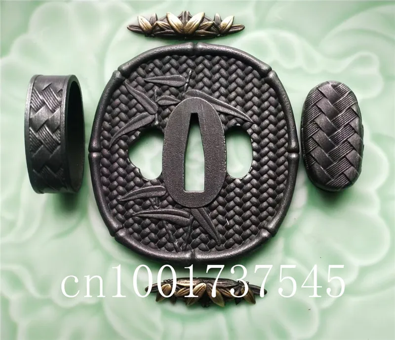 Black iron bamboo Tsuba and fuchi menuki pattern for Japanese Samurai sword Katana